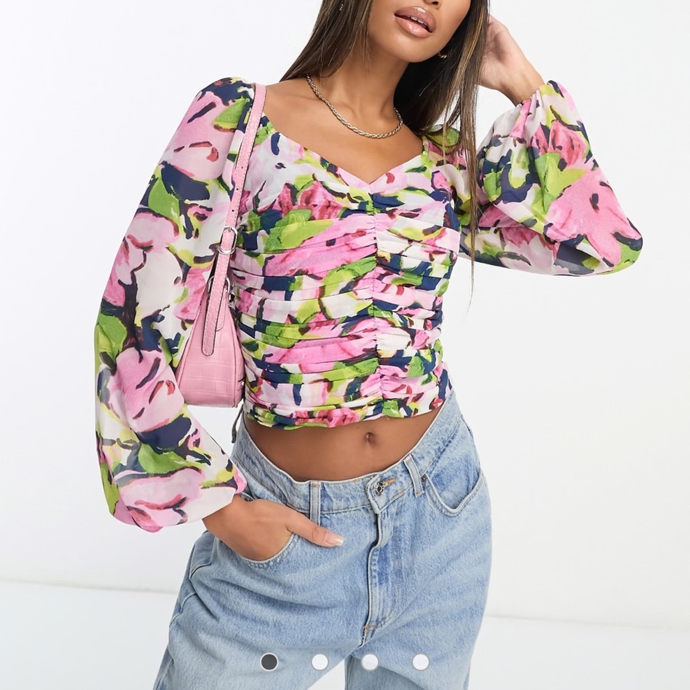 Abercrombie & Fitch Floral Print Ruched Top